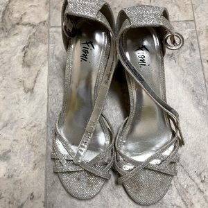 Silver strappy block heels